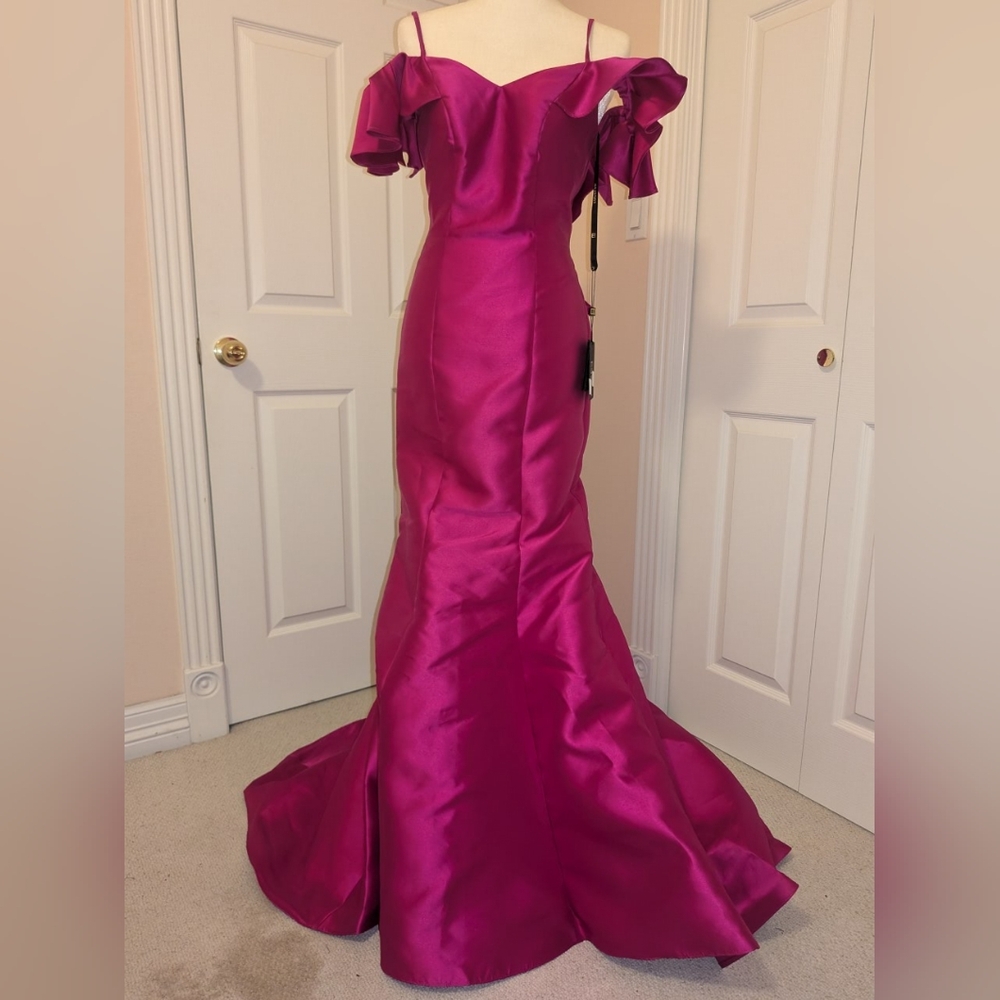 Elegant Fuchsia Off-Shoulder Gown